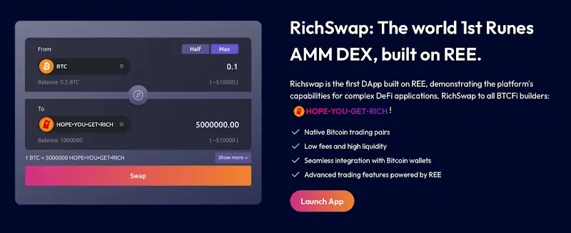 首个 Bitcoin 可编程性扩展协议 REE 及其生态应用 RichSwap 正式上线,开启 Bitcoin 智能合约时代